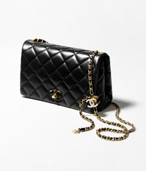 small flap bag black shiny lambskin enamel gold tone metal shiny lambskin enamel gold tone metal packshot artistique vue2 as4967b173229430 scaled